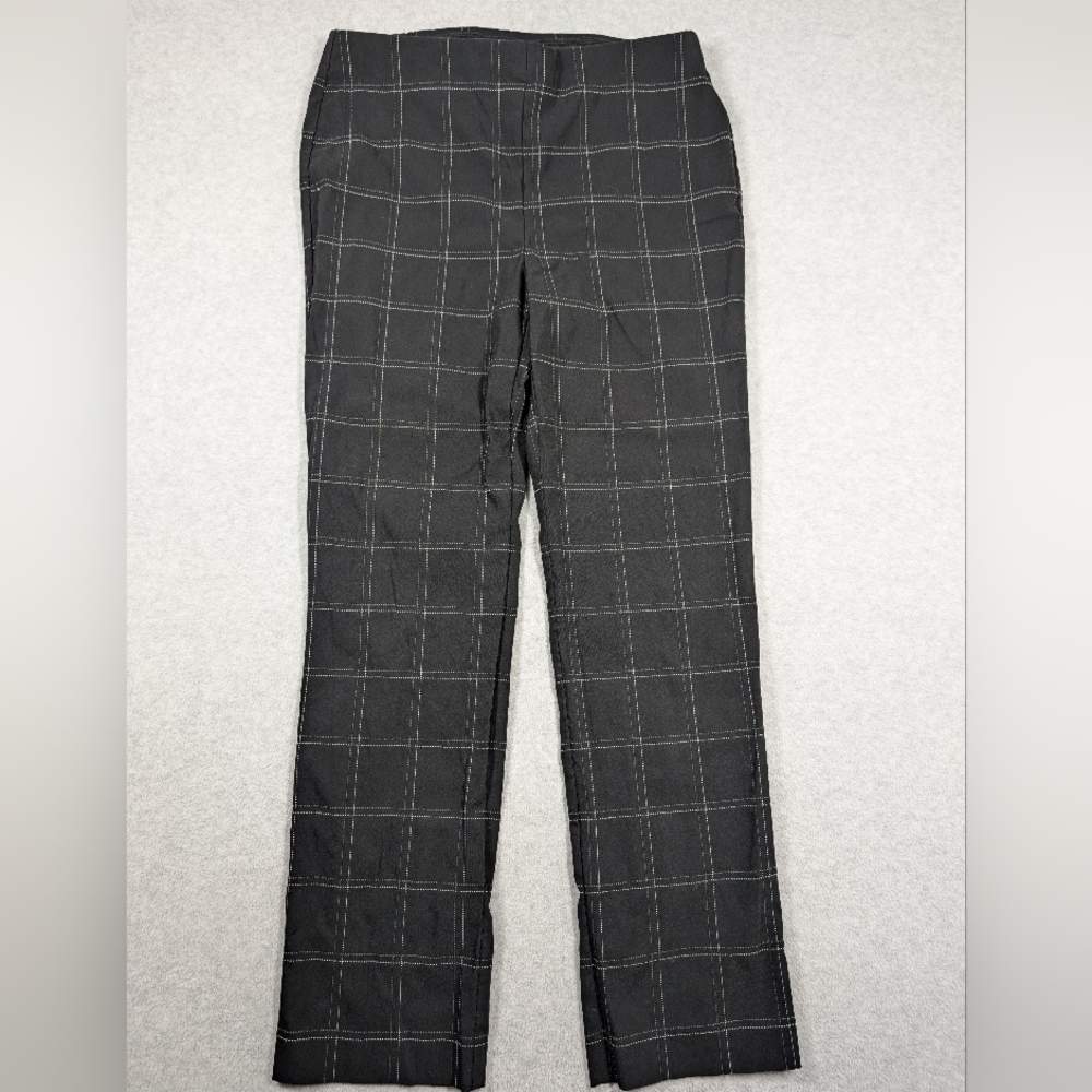 Chicos Women Pants 12R Black‎ Checkered Plaid Boot cut Dress Pants